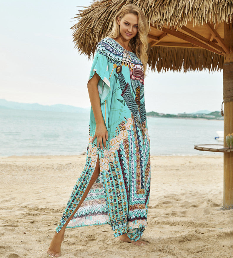 Plus Size Green Patterned Beach Wrap