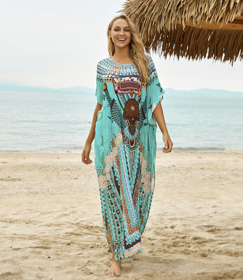 Plus Size Green Patterned Beach Wrap