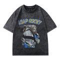 Camiseta negra retro lavado agua estilo americano algodón